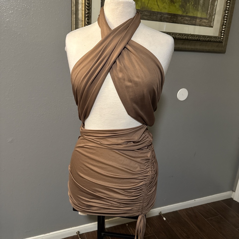 Elegant Brown Halter Dress